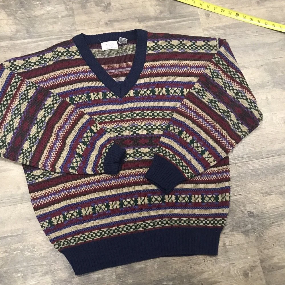 Vintage Sears Men's Store Sweater Size XL Multicolor Blue Grandpa Acrylic - Picture 10 of 10